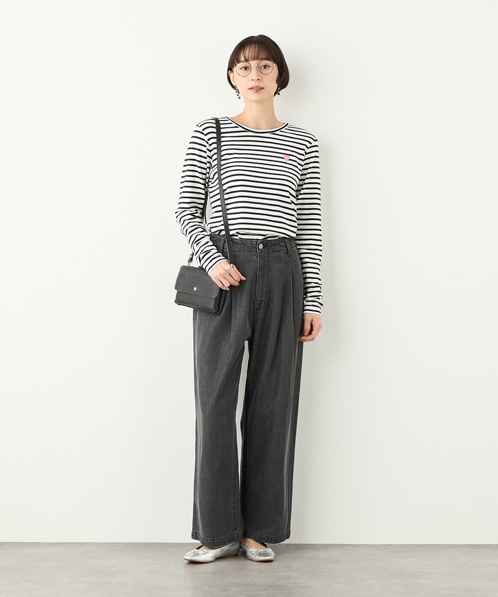 ハート刺繍ボーダーロングTシャツ