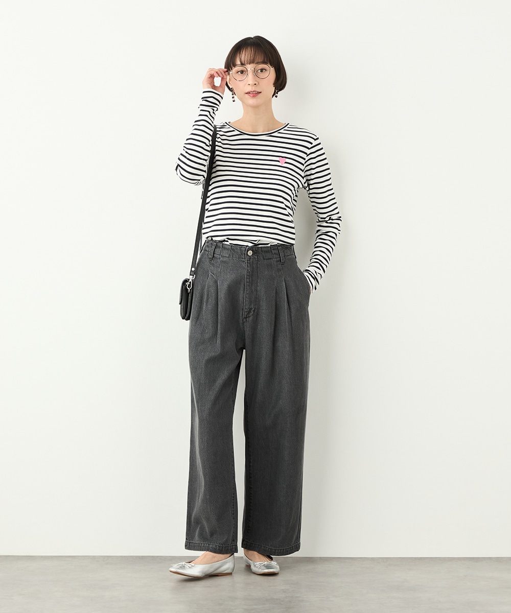 ハート刺繍ボーダーロングTシャツ