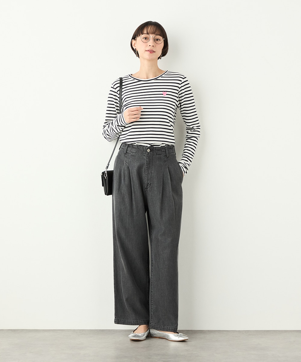 ハート刺繍ボーダーロングTシャツ