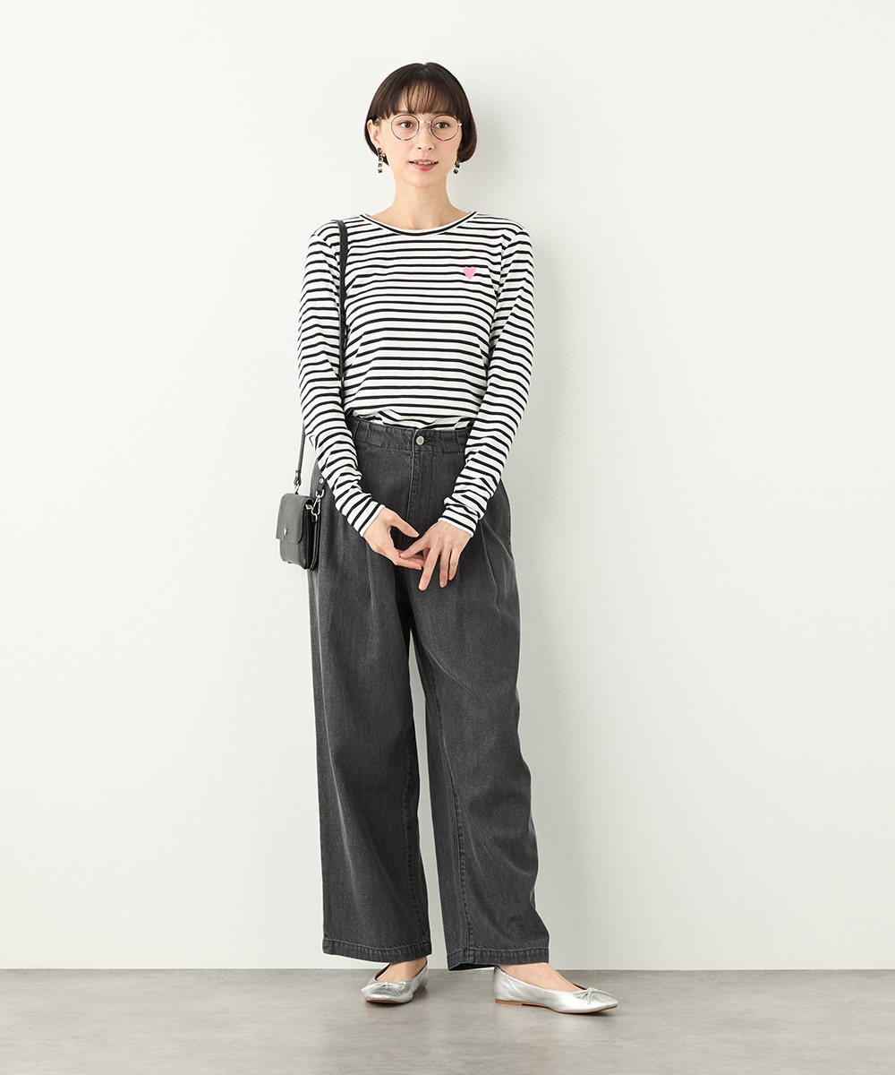 ハート刺繍ボーダーロングTシャツ