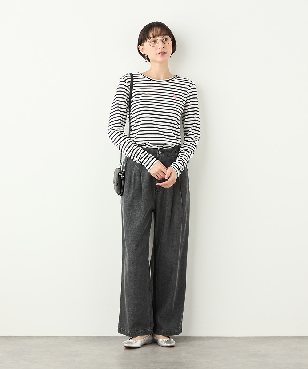 ハート刺繍ボーダーロングTシャツ