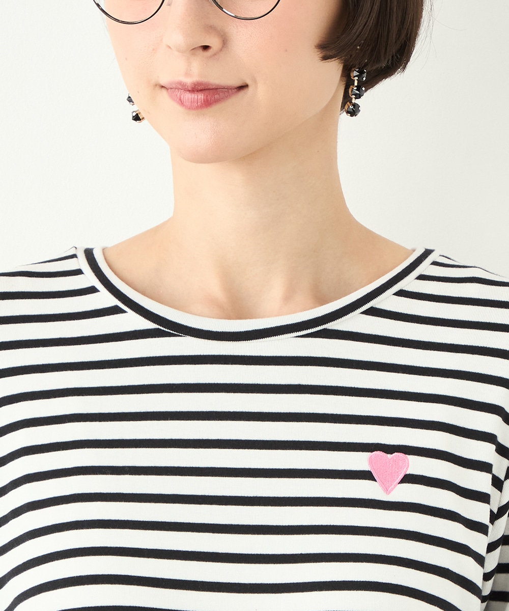 ハート刺繍ボーダーロングTシャツ