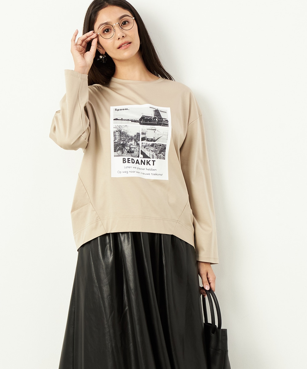 Luxe armoire capriceの風景プリント切り替えロングTシャツ