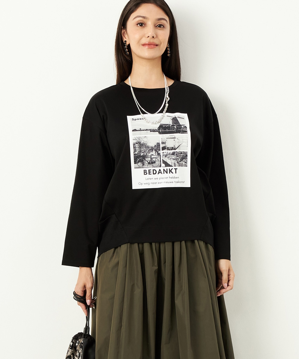 Luxe armoire capriceの風景プリント切り替えロングTシャツ