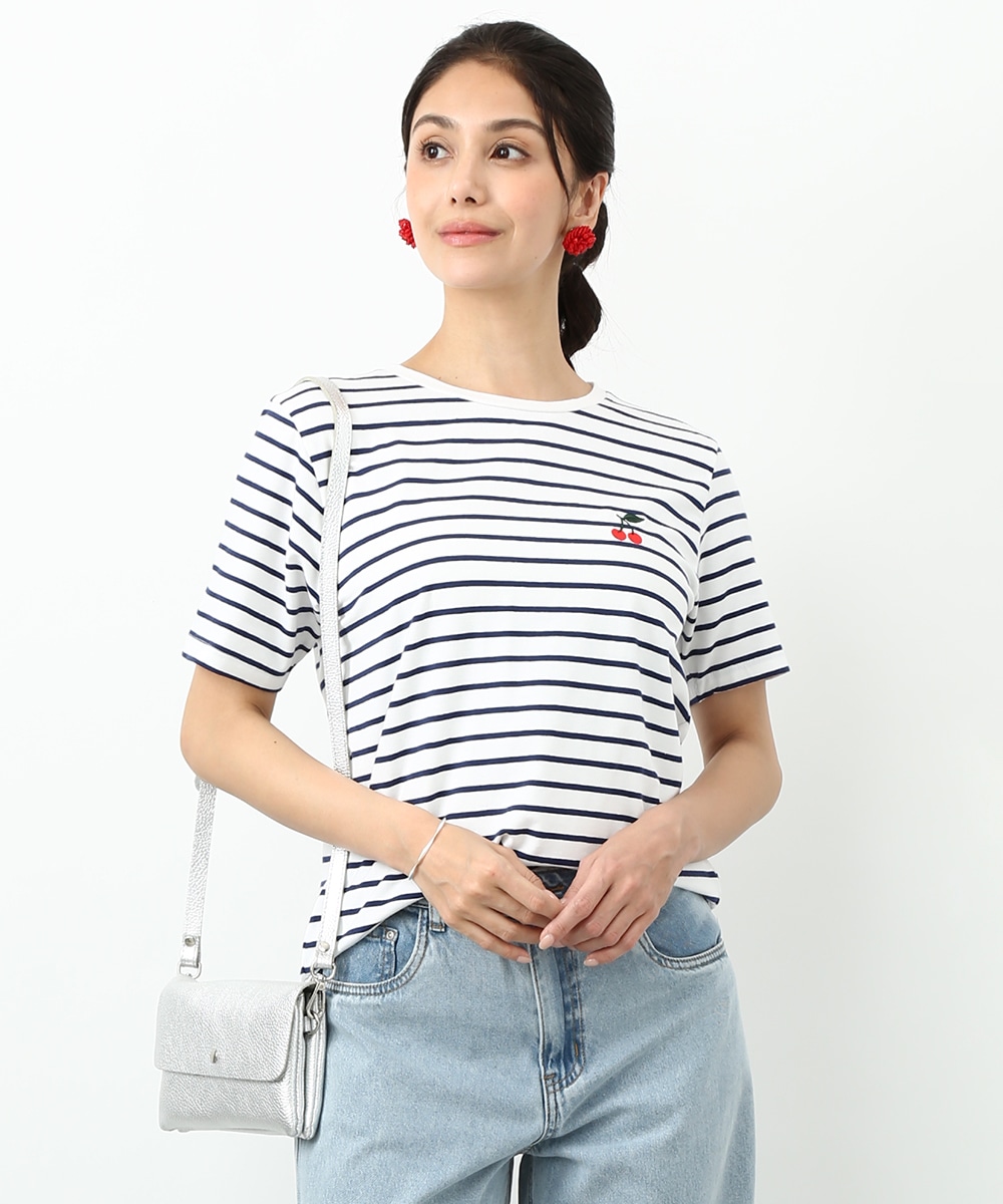 チェリー刺繍ボーダーTシャツ