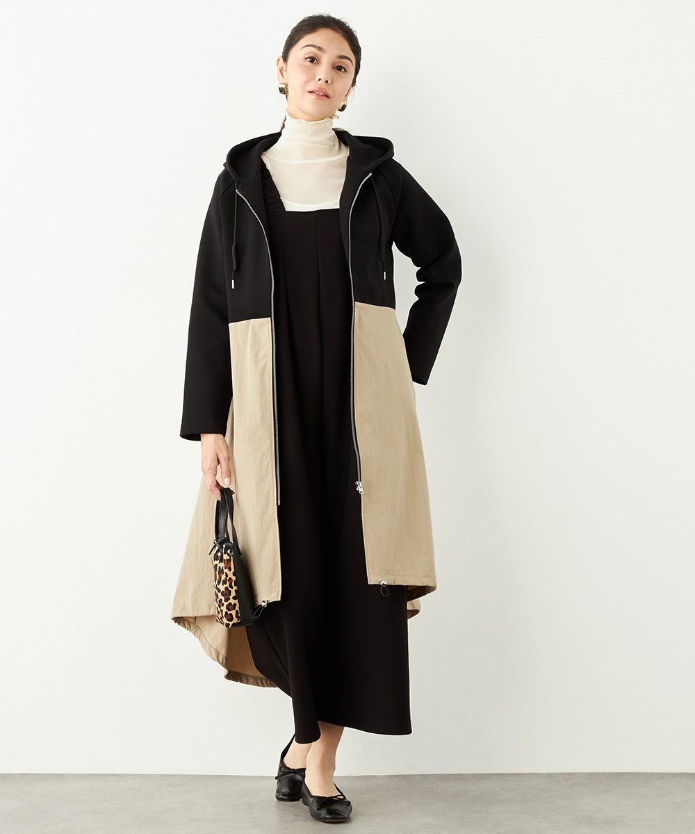 バイカラーロングフーディ