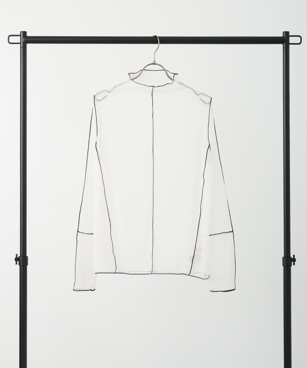 配色メローメッシュハイネックトップス