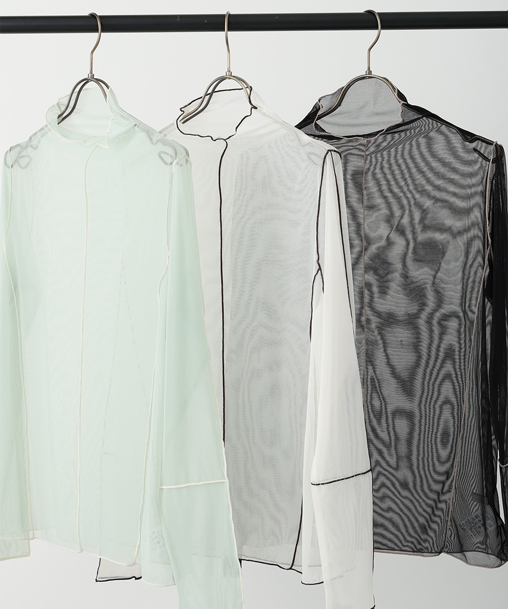 配色メローメッシュハイネックトップス