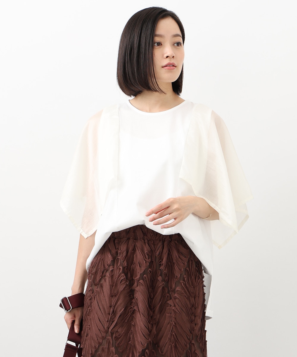 ドライタッチコットン異素材ボックススリーブTシャツ