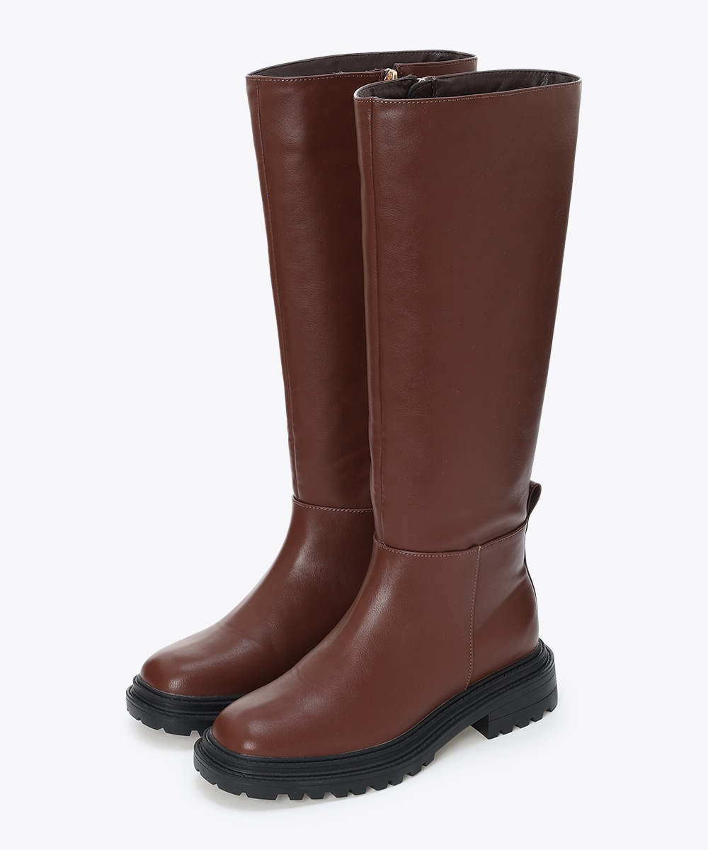 フェイクレザーロングブーツ