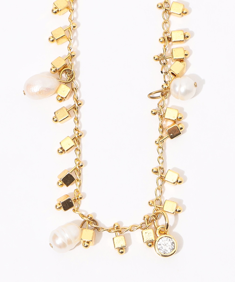 パール×ストーンネックレス