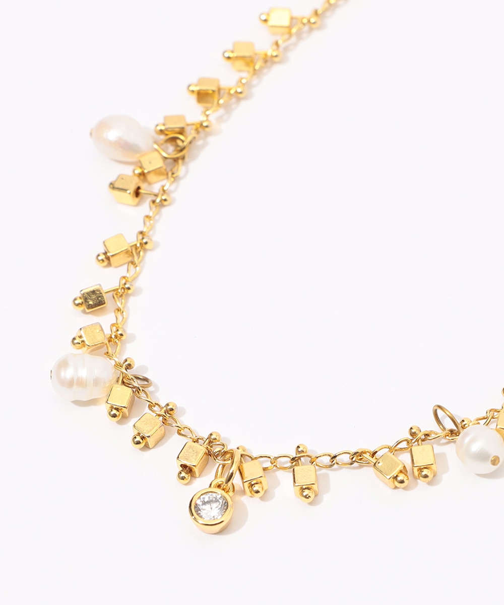 パール×ストーンネックレス