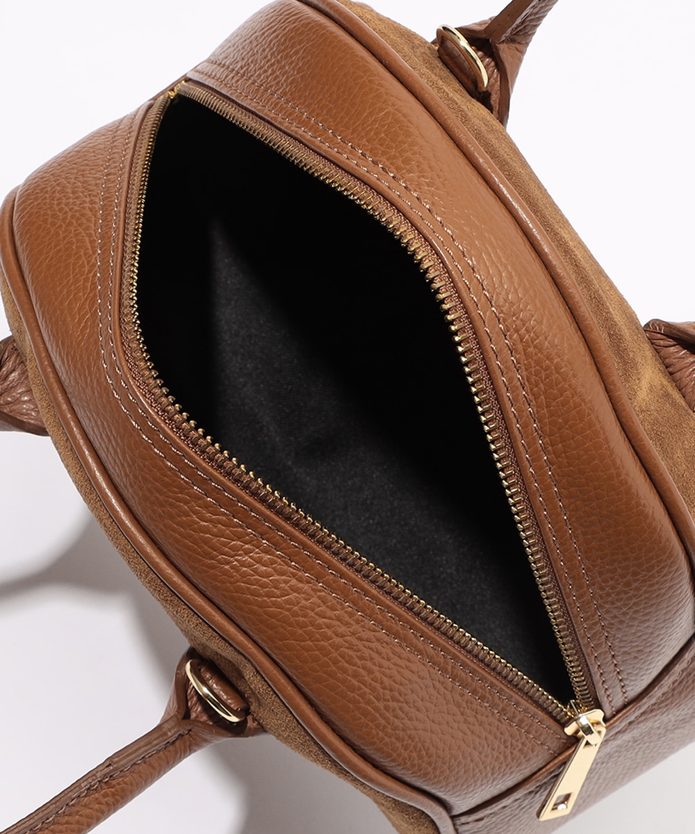 スウェード×レザーボストンバッグ