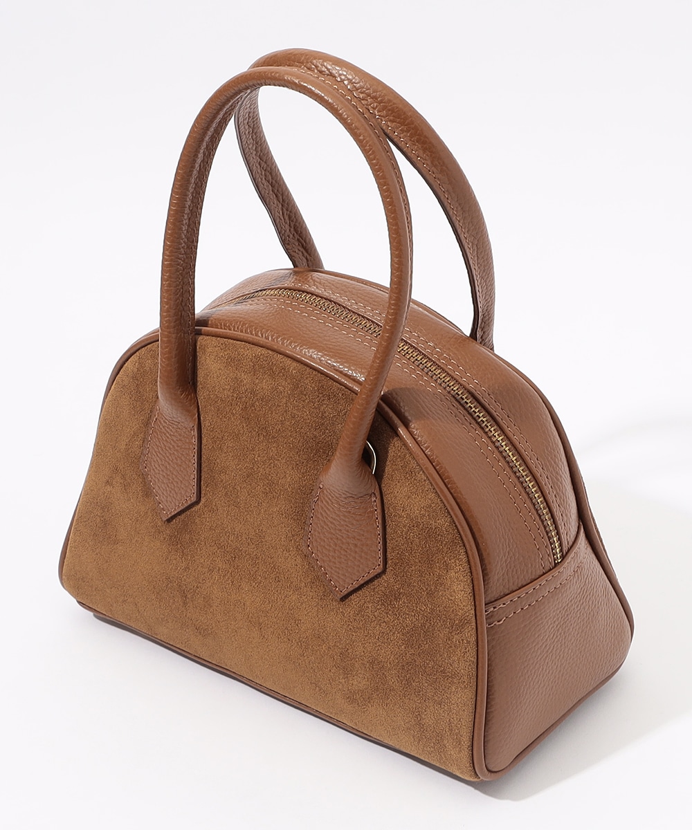 スウェード×レザーボストンバッグ