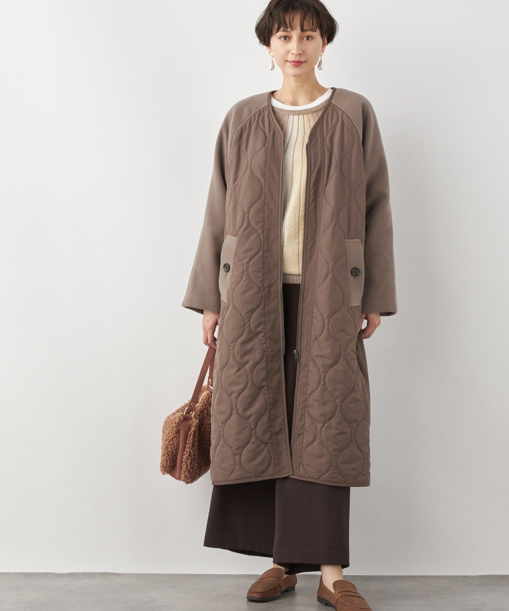キルティング切り替えコート