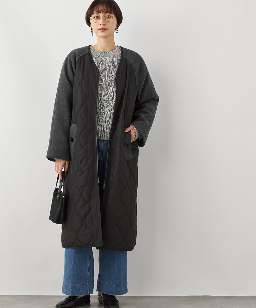 キルティング切り替えコート