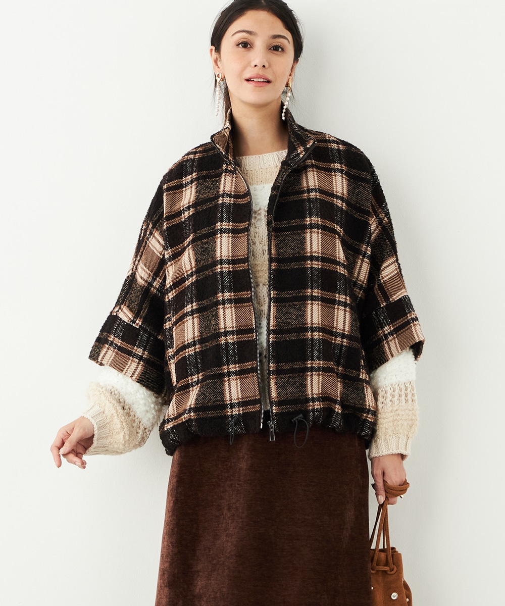 チェックドルマンスリーブコート